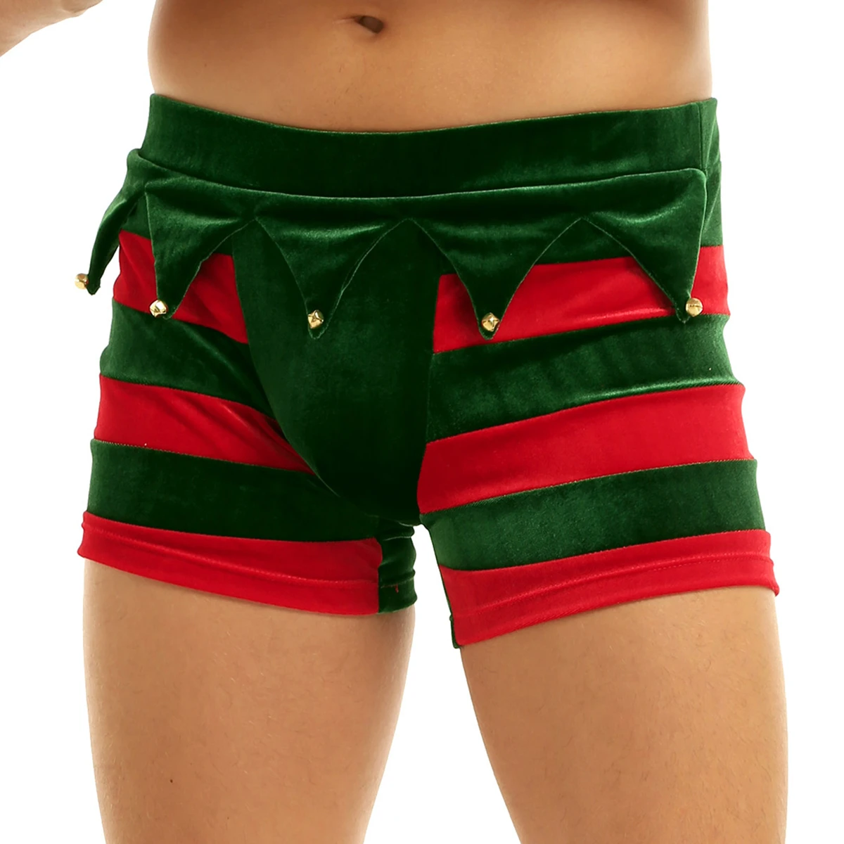 Mufeng Mens Red Velvet Sequin Bugle Pouch Christmas Trunk Underwear Boxer