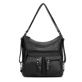 

Hot Sale Handbags Multi-function Solid Color Messenger Bags Women Large Multi-pocket PU Leather Shoulder Handbag