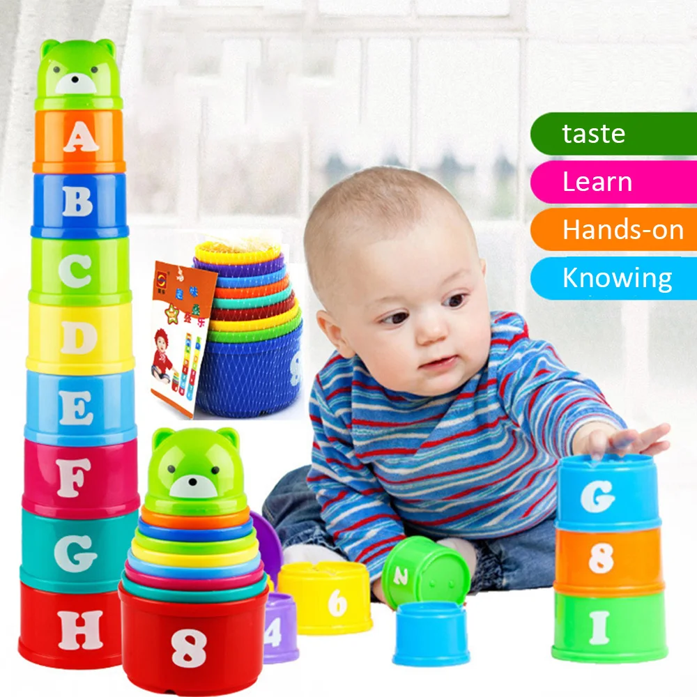 8 шт. складной пирамида из чашек Jenga Развивающие детские игрушки 6 месяцев+ фигурки буквы складной пирамида из чашек башня Дети Раннее развитие
