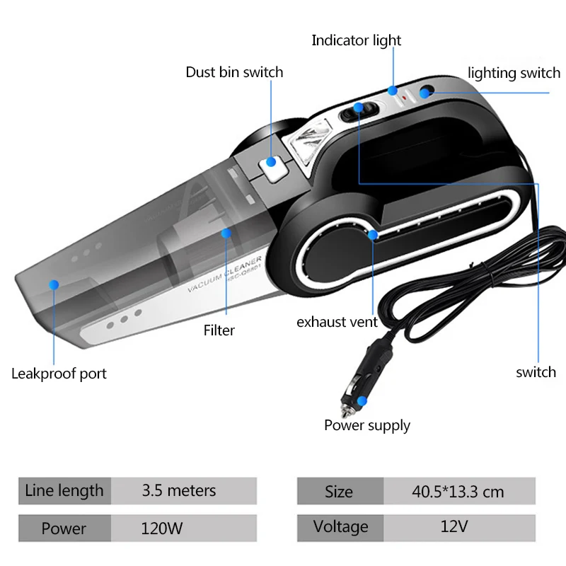 4в1 4000pa мощный автомобильный пылесос 120 Вт влажный/сухой Авто Портативный пылесос мини Ручной пылесос для дома автомобиля