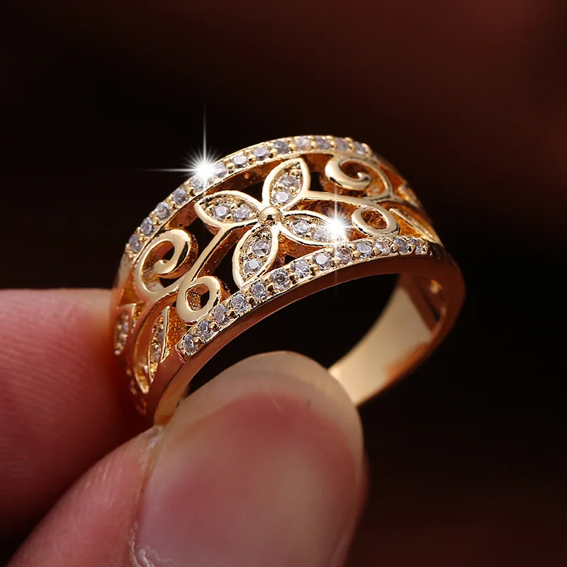 Дизайн Oco padrao de Flor Anéis de Dedo Mulheres Marca De Luxo de Prata de Ouro Dois Tons Cheio CZ aneis de Casamento