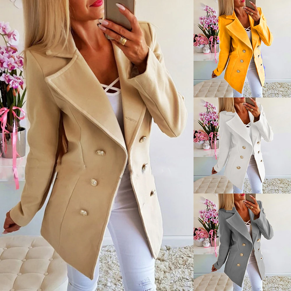 Модное осеннее длинное женское пальто с отложным воротником, однотонное желтое пальто, повседневное женское тонкое элегантное пальто, верхняя одежда