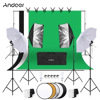 

Andoer Photography Kit 1.8m*2.7m Black White Green Cotton Backdrops 5in1 Photography Reflector w/ Single Bulb Holder for Studio