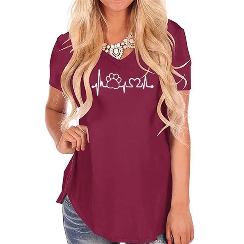 

2019 New Fashion Irregular Swallowtail CAT PAW Letters Print T-Shirt For Women T-Shirt Female Tops Women Cotton Plus Size