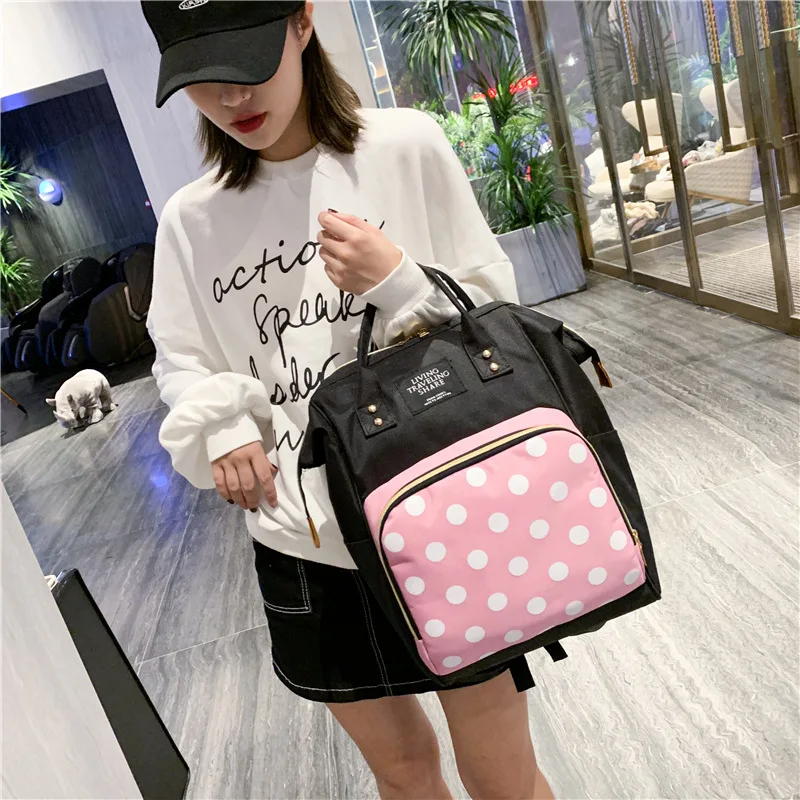 

Polka Dot Diaper Bag Large Capacity MOTHER'S Bag Waterproof Fashion Backpack Multi-functional Nursing Travel Bag Pregnant Women