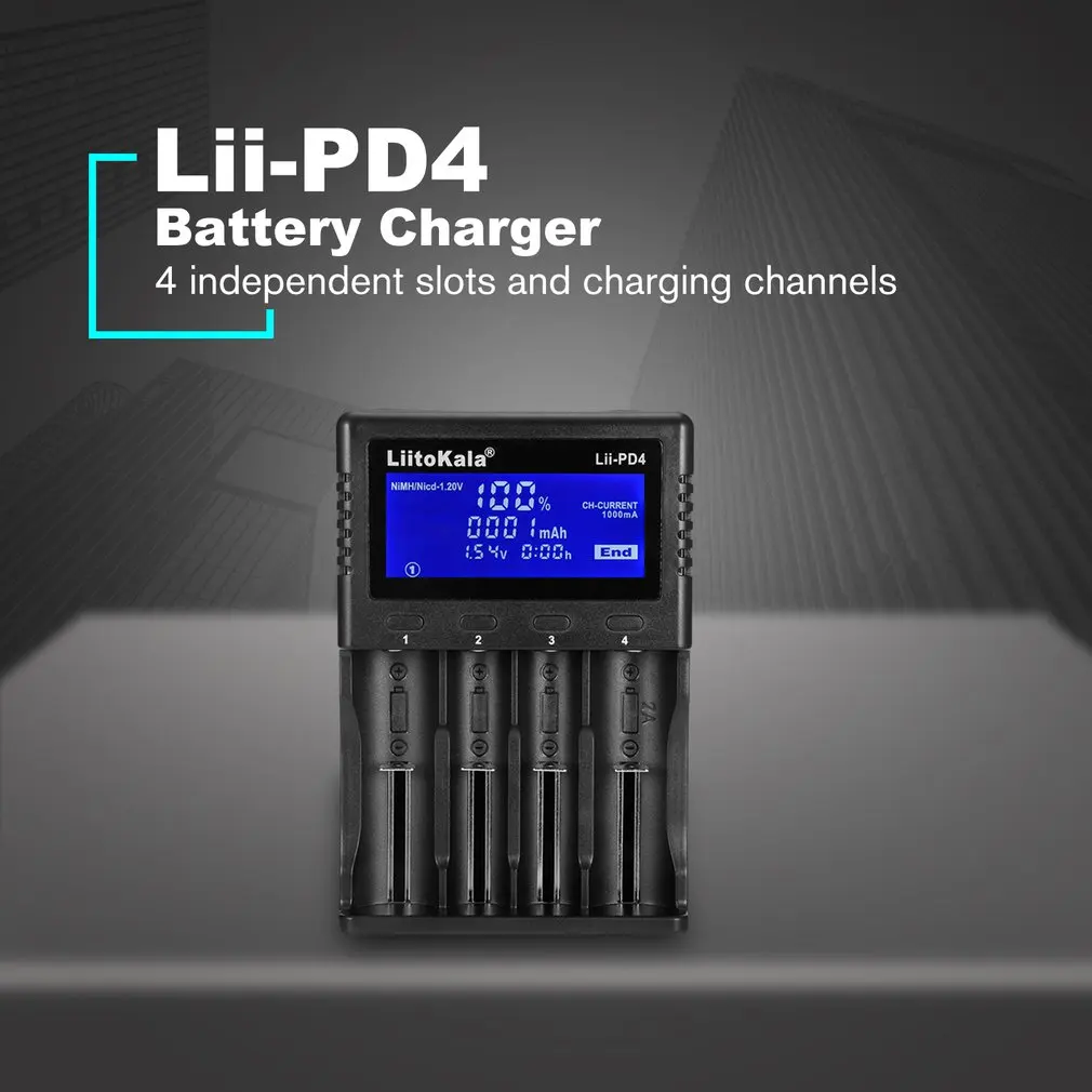 Liitokala Lii-PD4 18650 зарядное устройство с ЖК-дисплеем 26650 21700 14500 10440 4 слота NiMH Li-Ion умное Универсальное зарядное устройство