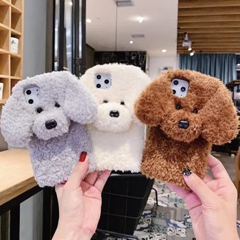 

moskado Winter Warm Phone Cover For iPhone 11 X XR XS Max Soft TPU Back Case For iPhone 7 8 7Plus Plain Fluffy 3D Dog Phone Case