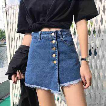 

High Waist Denim Shorts Female Short Jeans for Women 2019 Summer Ladies solid crimping fake denim shirts