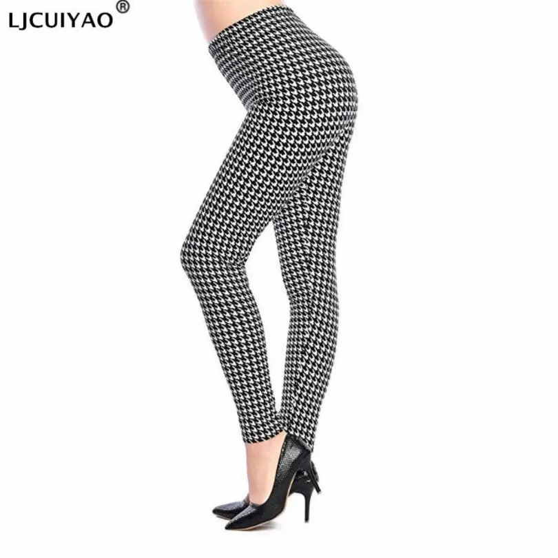 

LJCUIYAO Graffiti Leggings Floral Patterned Print Women Pants For Ladies New Style Houndstooth Stripe Leopard Casual Trousers