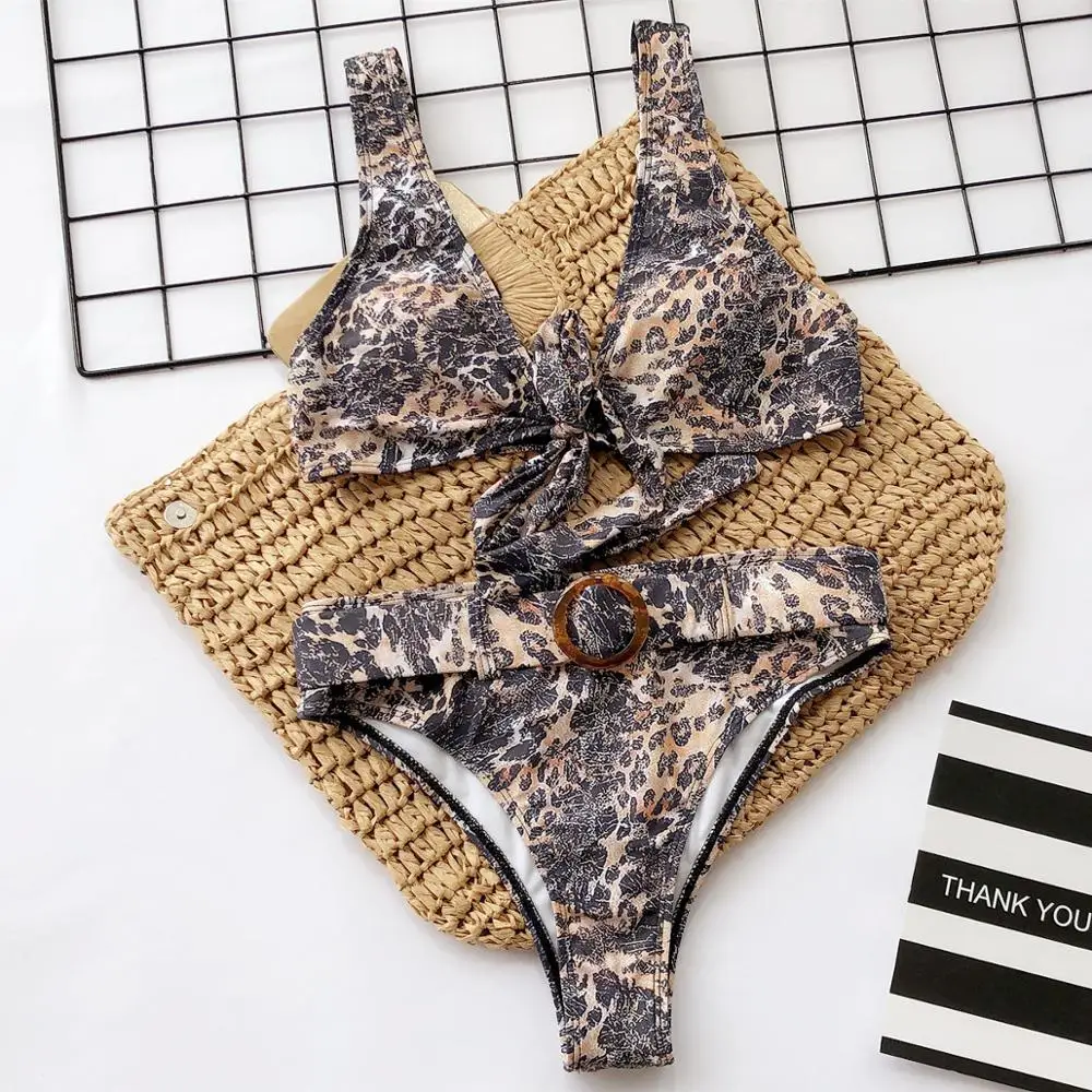 

leopard bikini set high waist swimsuit knot bandage bikinis 2019 mujer summer buckle bathing suit women swimwear badpak dames