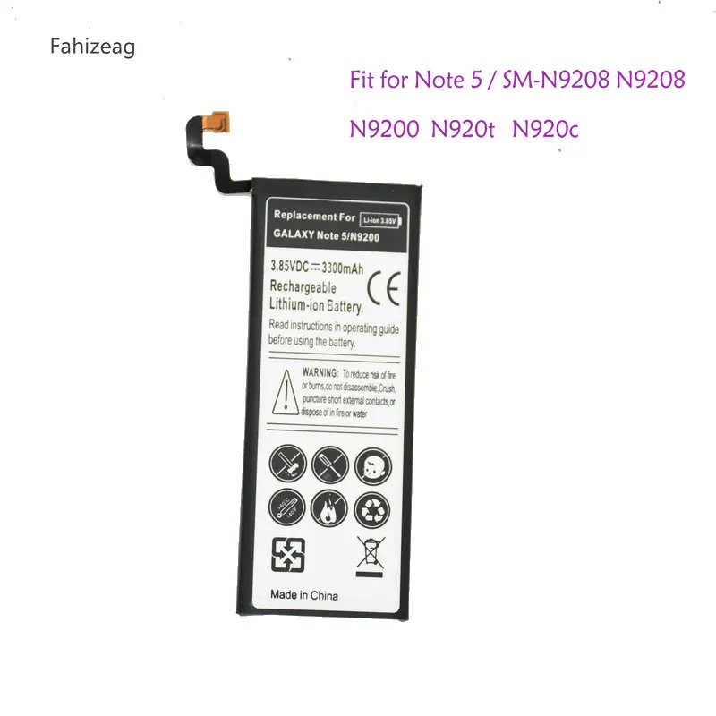 Fahizeag 5 шт. сменный EB-BN920ABE аккумулятор для samsung Galaxy Note 5 Note5 SM-N9208 N9208 N9200 N920t N920c мобильного телефона