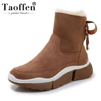 

Taoffen 5 Color Real Leather Ankle Boots Ladies Warm Fashion Snow Boots Daily Plush Fur Winter Shoes Women Footwear Size 35-39