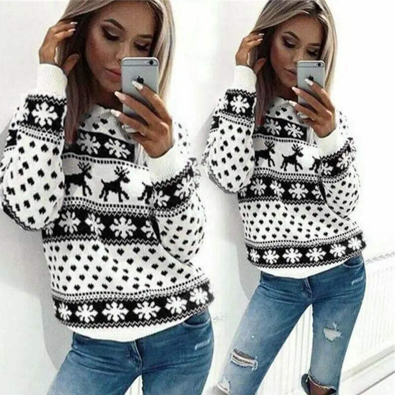 

Fashion Women Lady Casual Sweater Jumper Sweater Ladies O Neck Warm Pullover Tops Coat Christmas Winter