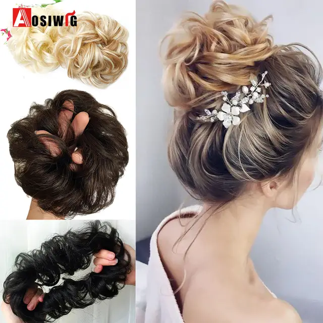 Aosiwig Synthetic Short Curly Hair Bun Extensions Wedding Messy