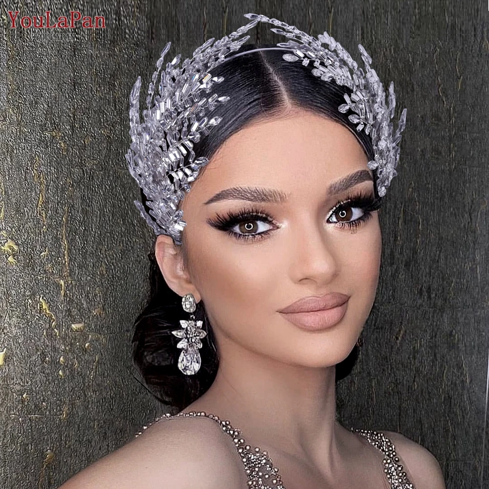 YouLaPan HP383 Silver Crystal Bridal Hair Accessories Women Rhinestone Headband Wedding Hair Jewelry Bride Crown Hair Tiaras