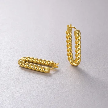 

European and American fashion modern retro twisted rectangular design copper earrings
