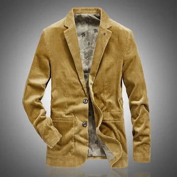 

2020 Spring Fall Fashion Mens Khaki Navy Corduroy Elbow Patch Blazer Coat , Autumn Man Clothes , 4xl Casual Blazers Coats