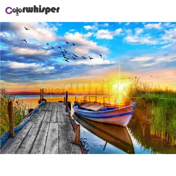 

Diamond Painting Full Square/Round Drill Sunset Boat 5D Daimond Painting Embroidery Cross Stitch Mosaic Crystal Pic Art TH128