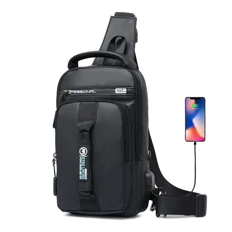 Многофункциональная мужская сумка через плечо модная нагрудная с USB-зарядкой