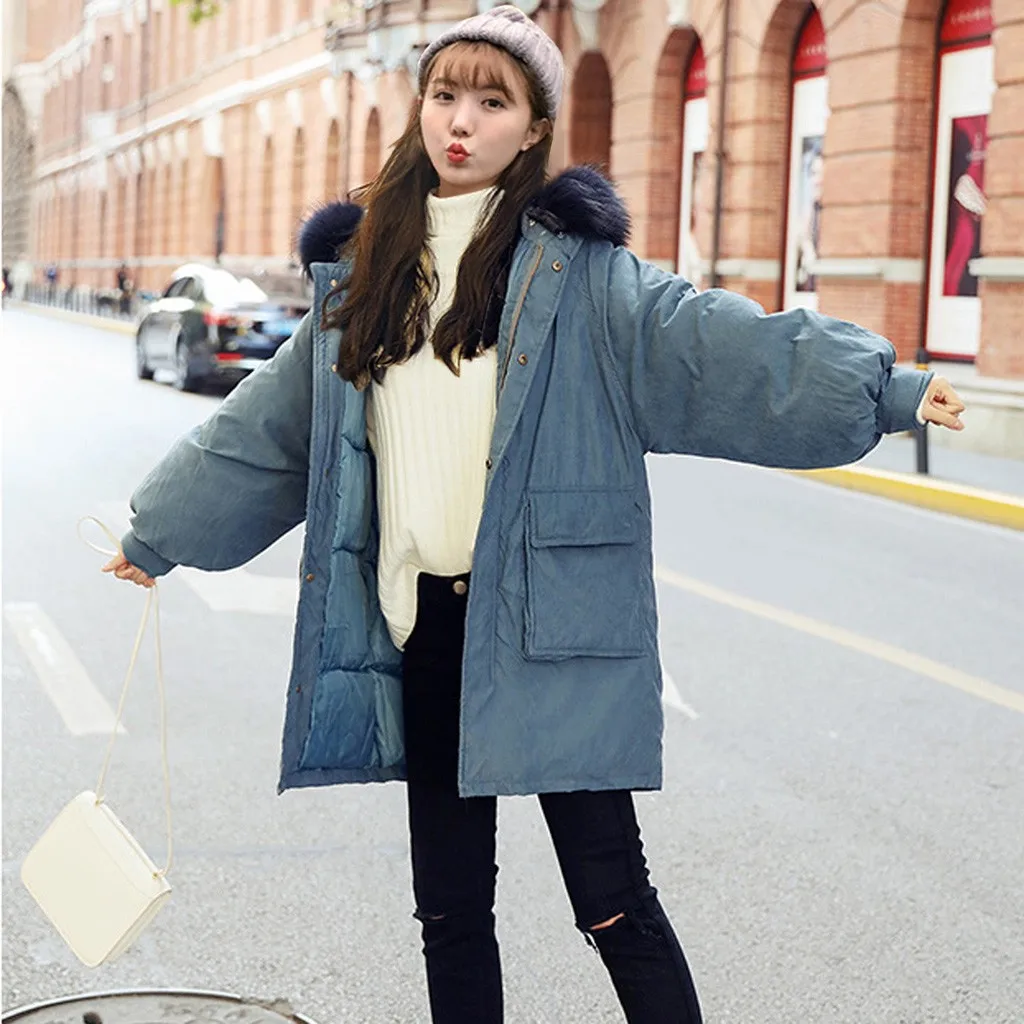 Manteau femme hiver abrigos mujer invierno женская верхняя одежда длинное зимнее пальто с хлопковой подкладкой Женское пальто с карманами из искусственного меха