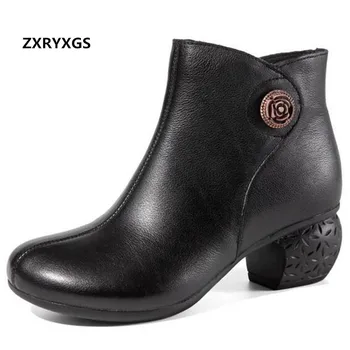 

High-end 100% Natural Full Genuine Leather Boots Women High Heel Shoes Ankle Boots Fashion Elegance Women's Boots Martin Boots