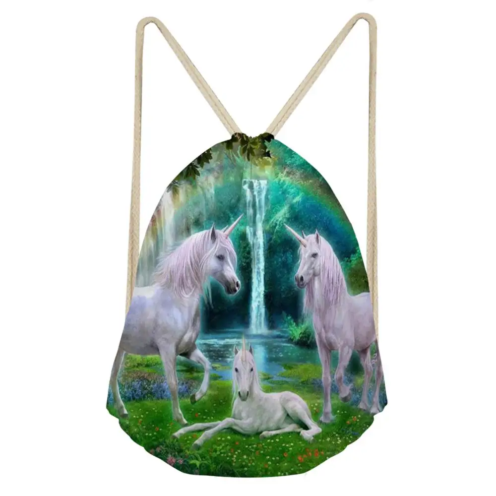 HaoYun Women's Travel Drawstring Backpack Fantasy Horses Prints Pattern Beach Shoes Pockets Fashion Girls Mini Organize Bags