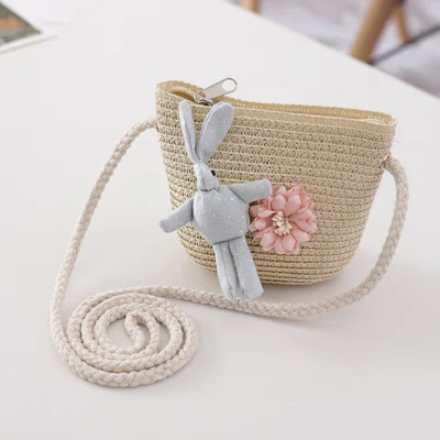 beige bag Маленькая свежая детская Панама для девочек пляжная шляпа от солнца волна соломенная шляпа летняя детская крутая шляпа - Цвет: beige bag