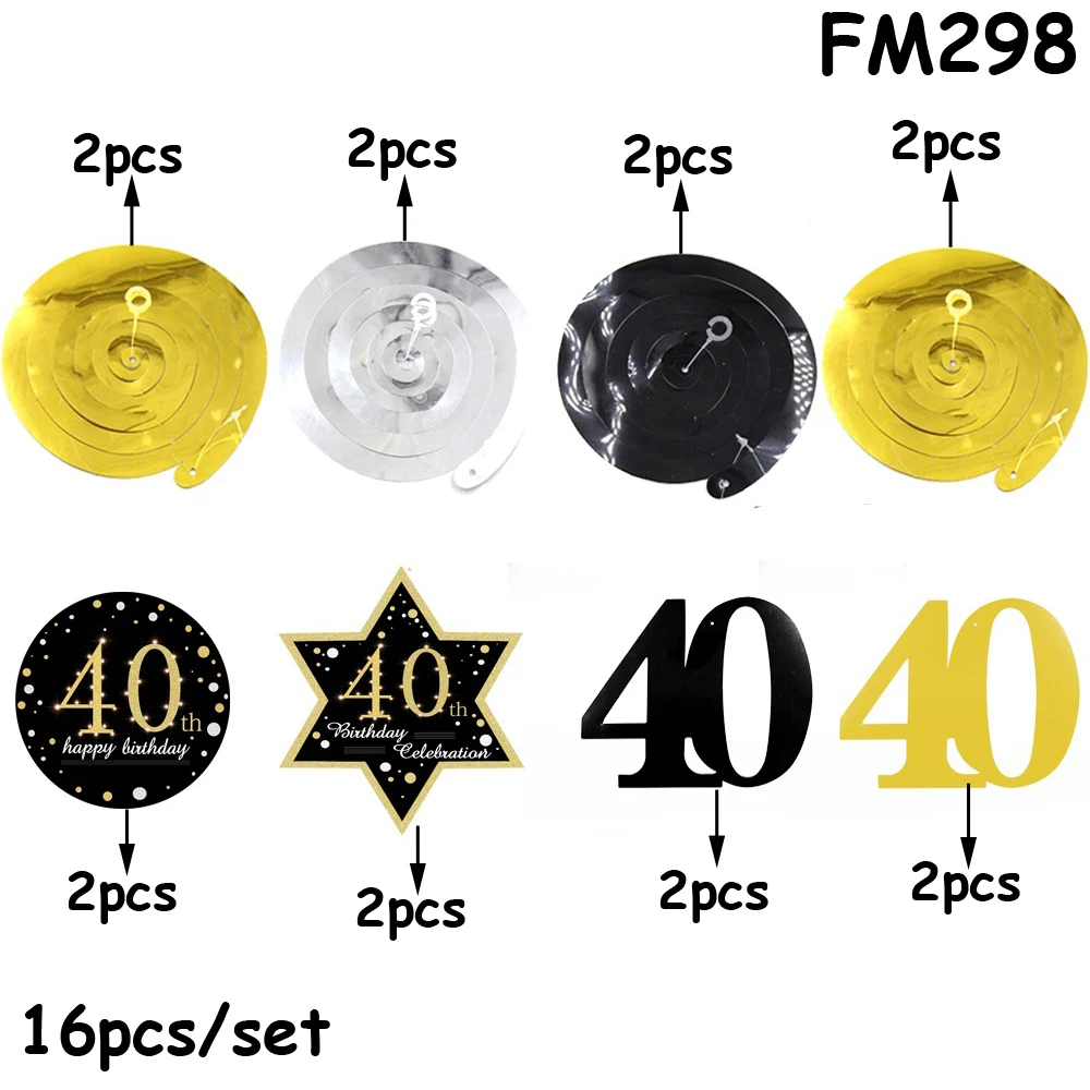 FM298 18th 21th 30th 40th 50th 60th лет спиральный орнамент Юбилей висит завитки из фольги для День рождения украшения поставки - Цвет: FM298