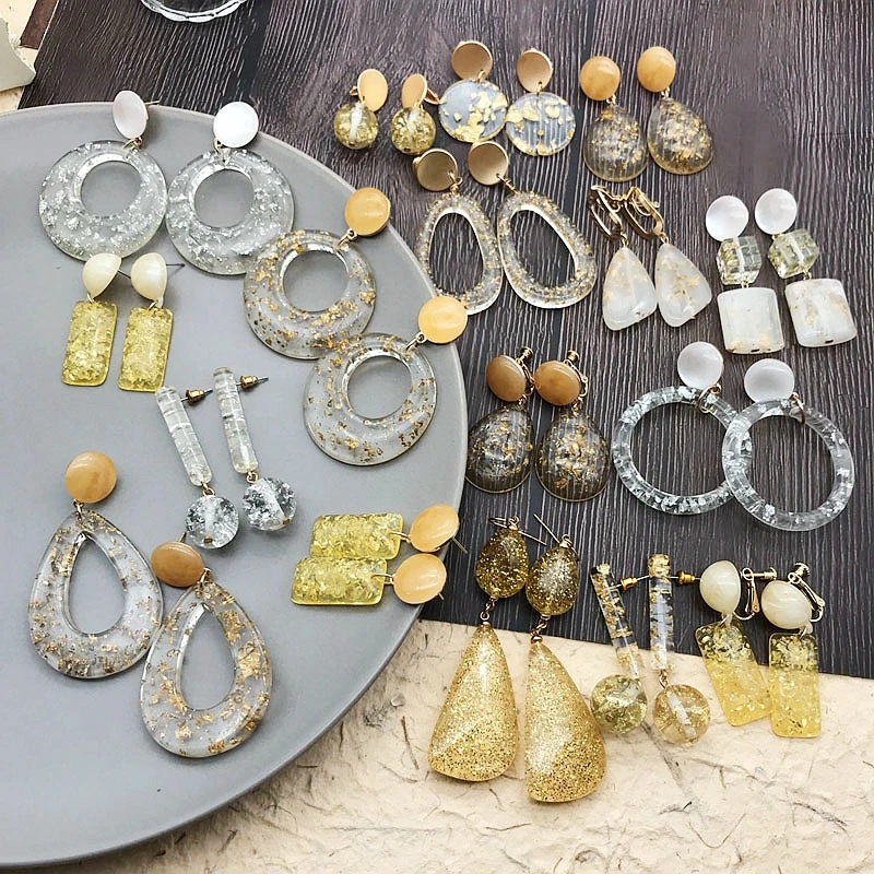 Модные женские геометрические серьги с золотыми блестками|Серьги-гвоздики| |