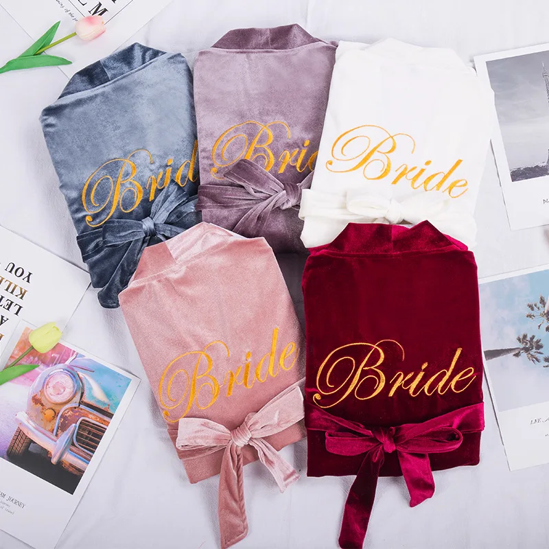 

Lady's velvet gown wedding dressing gown embroidered cardigan bridal gown