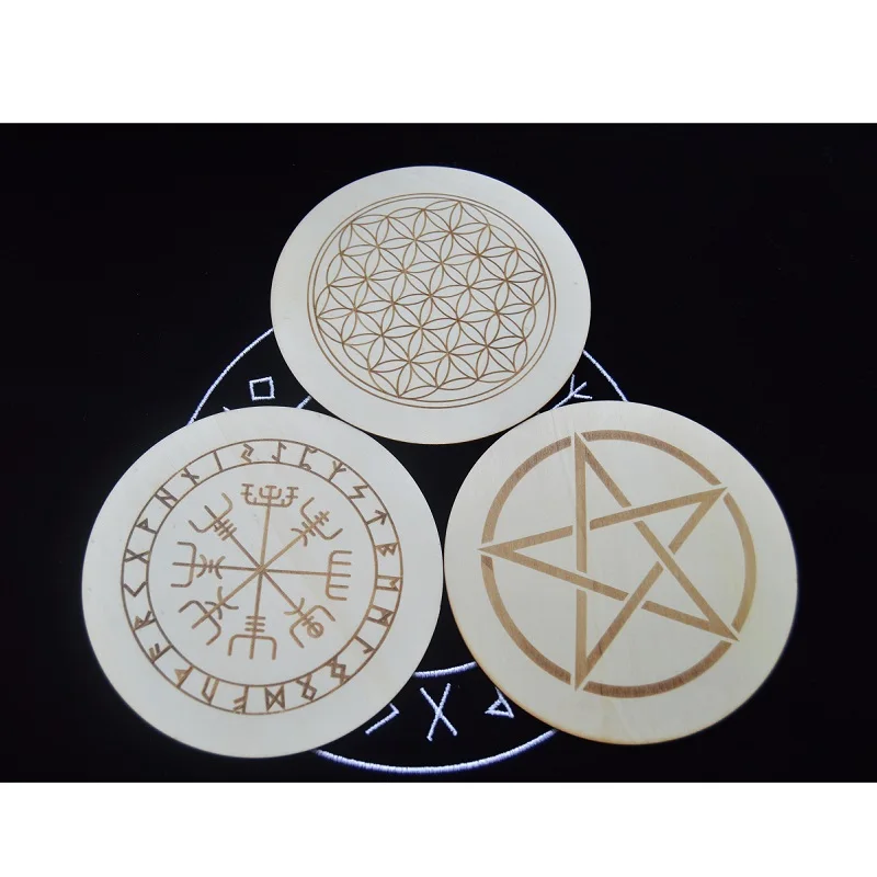 Divination-Mat Witchcraft-Supplies Wicca-Props-Ornaments Viking Altar Wood Pentagram