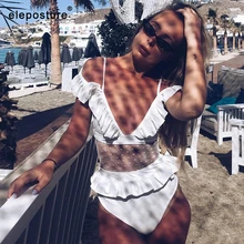 Новинка, сексуальный цельный купальник с v-образным вырезом, женский купальник с оборками, сетчатый боди, монокини, сплошной купальный костюм, плавательный костюм, костюм