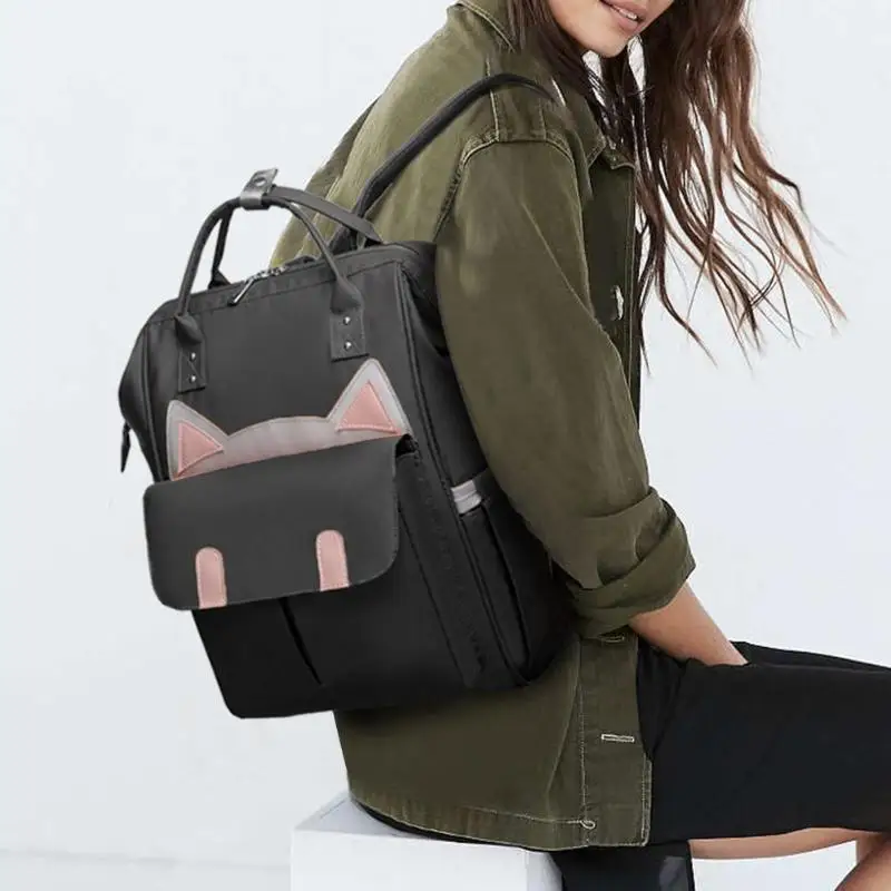 Модная сумка для подгузников для мам и мам, милая вместительная Детская сумка с котом, рюкзак для путешествий, дизайнерская сумка для ухода за ребенком с крючками