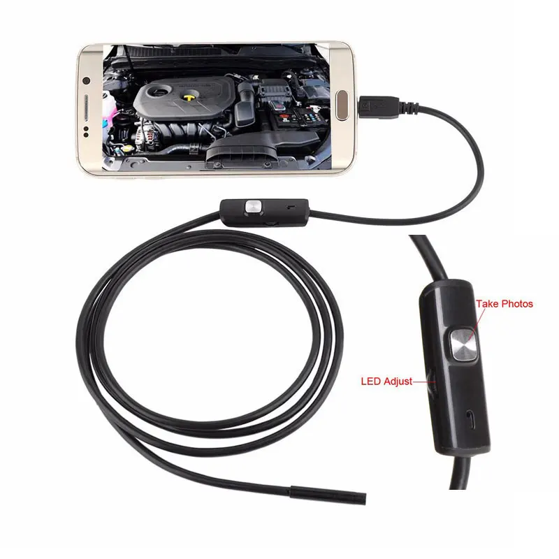 Borescopes 1 м эндоскоп бороскоп эндоскоп IP67 камера светодиодный Android 7 мм телефон 7 мм USB видео осмотр OTG