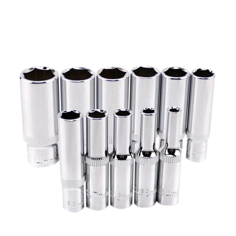 

11 pcs 1/4 inch Socket Wrench Head Sleeve Double EndHand Tools Drive Deep Socket Set CRV Hand Tools 6 Point Long Socket