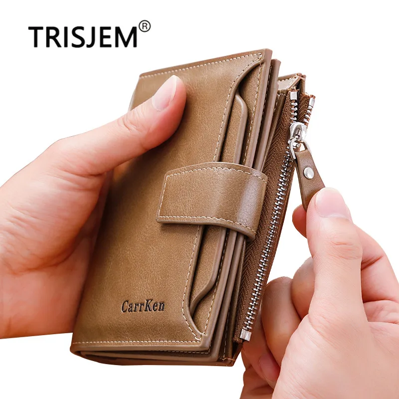 

Genuine Leather Vintage Men Wallet Short Casual Zipper & Hasp Purse Male High Quality Designer Wallets Famous Brand Men Wallet
