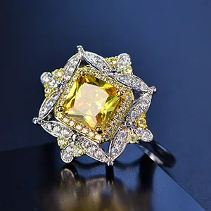 Дубаи Роскошные желтые большие хрустальные принцесса квадратное кольцо для женщин золотое заполненное свадебное обручальное кольцо с микро проложенным сияющим RingR-162 - Цвет основного камня: Yellow