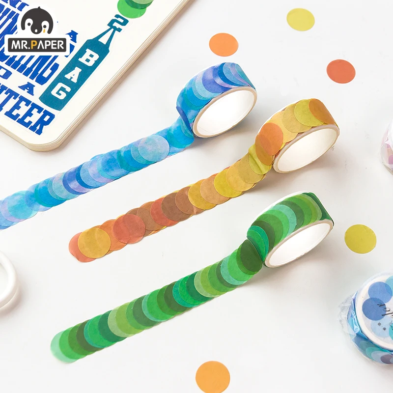 Mr.Paper 14*14mm Hard Candy Dot Color Washi Journaling Writing Memory Washi Tape Deco Gift Label Ins Masking Tapes Easy to Tear