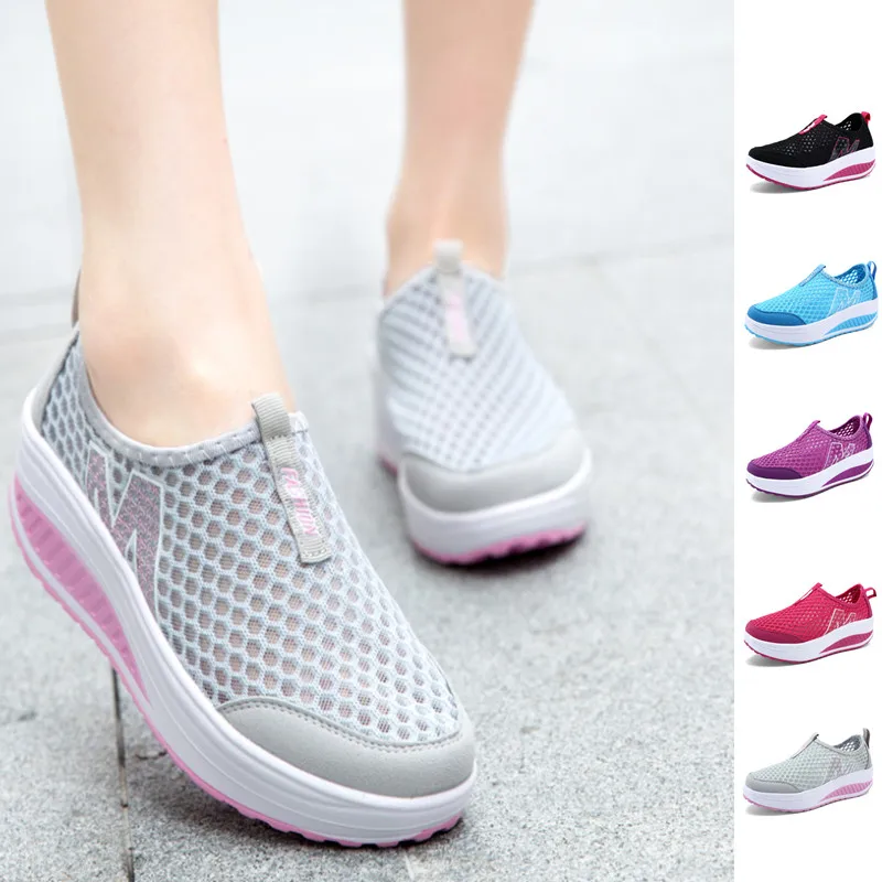 

New Women Platform Rocking Shoes Hollow Breathable Ladies Casual Walking Shoes Lightweight Flat Fashion Zapatillas Mujer