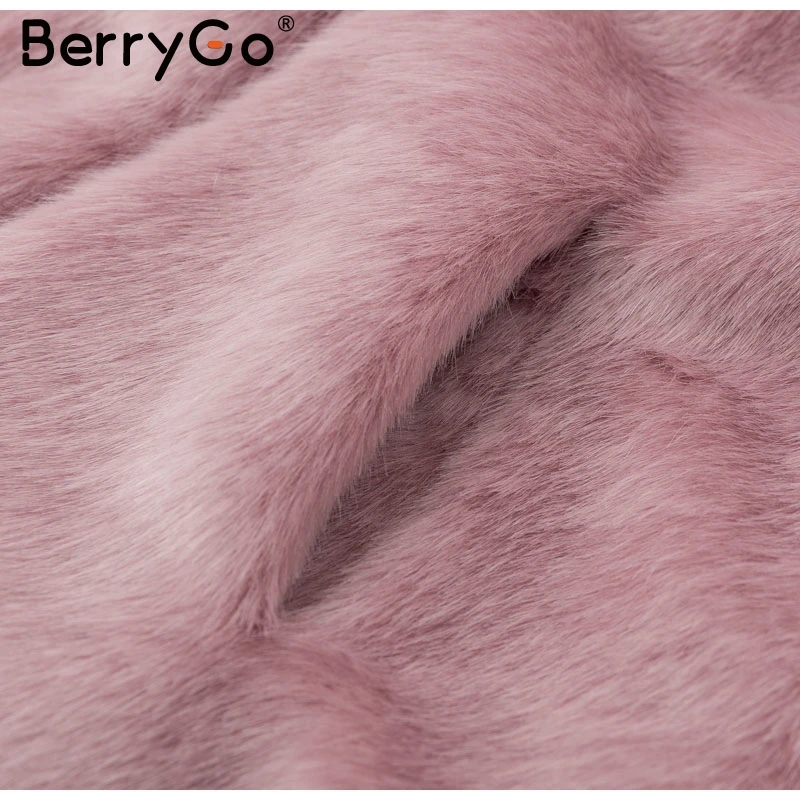 BerryGo/Большие размеры, пальто из искусственного меха, женские роскошные молнии, Осень-зима, теплые меховые пальто, уличная, толстая, розовая, короткое пальто