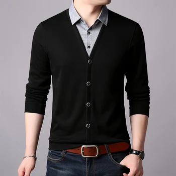 

men long-sleeved T-shirt 2020 new spring and autumn business fashion men's casual loose bottoming shirt ws124