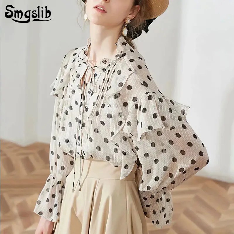 

Women Striped Blouse Chiffon Shirt Blouse Harajuku Dot Shirts Casual Tops Blouse Chemisier Femme Blusas Mujer de Moda 2019