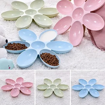 

New Creative Cat Food Bowl Feeder Box Petal Shaped Multi-Grid Dog Cat Bowl Plastic Pet Feeding Bowls Suitable For Multiple Pets