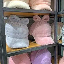 01911-luren-hong8 Милая зимняя теплая Дамская бейсболка с заячьими ушками женские Козырьки Шляпы