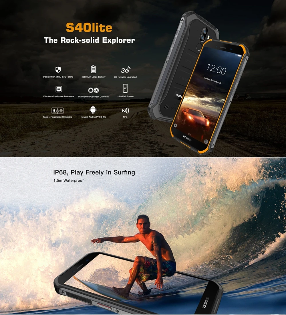 DOOGEE S40 Lite IP68/IP69K прочный телефон Android 9,0 Pie MTK6580 четырехъядерный 2 Гб ОЗУ 16 Гб ПЗУ 5," ips дисплей 8 МП Две камеры NFC