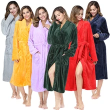 

Women Winter Oversize Long Thick Fleece Bathrobe Kimono Warm Flannel Bath Robe Lapel Robes Night Sleepwear Women Dressing Gown