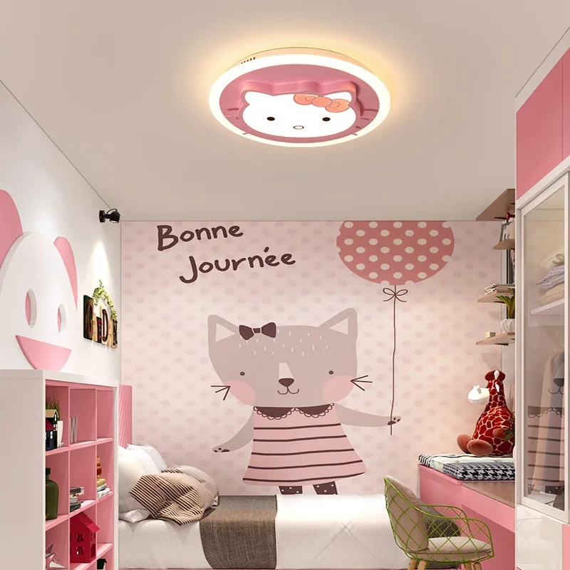 Креативная индивидуальная Комната принцессы для девочек светодиодный потолочный светильник для детской комнаты с рисунком hello kitty, двойное сердце, детская спальня, освещение
