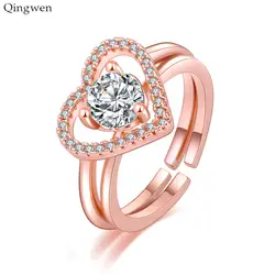 Qingwen 2 шт. кольцо 2019 новые модные розовые, золотые, серебряные цвета в форме сердца для свадьбы кольцо для женщины дропшиппинг Ювелирные