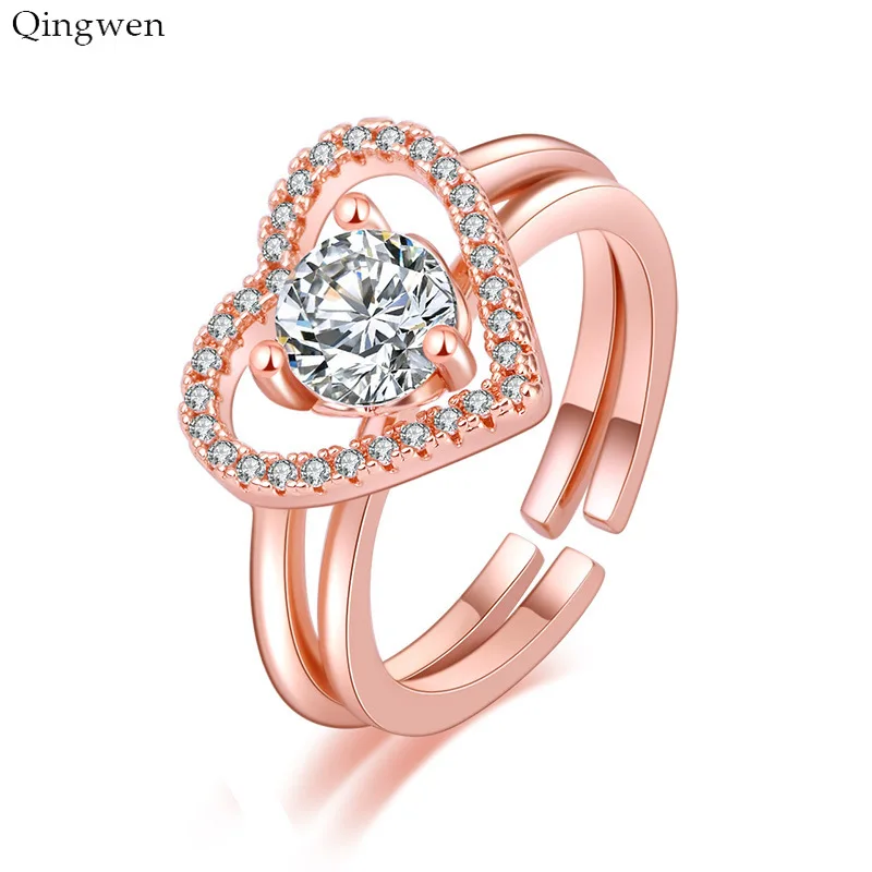 Qingwen 2 шт. кольцо 2019 новые модные розовые золотые серебряные цвета в форме сердца