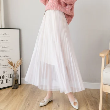 

Mixed Colors Gauze Skirt 2019 New Style High-waisted Long Skirts Contrast Color Joint A- line Yarn Skirt
